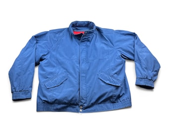Vintage London Fog Jacket Adult EXTRA LARGE Blue Bomber Hood 80s
