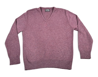 Maglione vintage Royal Knight da adulto, taglia M, viola screziato, acrilico, scollo a V, USA anni '70