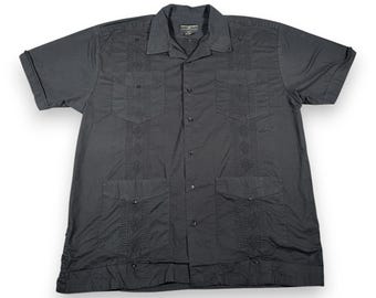 Vintage Steve Barrys Shirt Adult 2XL XXL Black Guayabera Camp Resort Cuban Y2K
