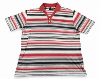 Vintage Fila Polo Shirt 80s White and Blue Red Striped Pattern