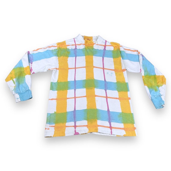 Vintage 80s Psychedelic Window Pane Dye Long Slee… - image 1