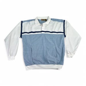 Vintage Robert Stock Polo Shirt Adult LARGE White Blue Banded Grandpa Golf 90s