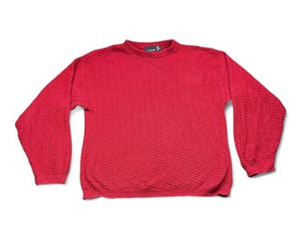 Suéter vintage Bill Blass para adulto, talla M, rojo, tejido grueso texturizado, años 90, fabricado en EE. UU.