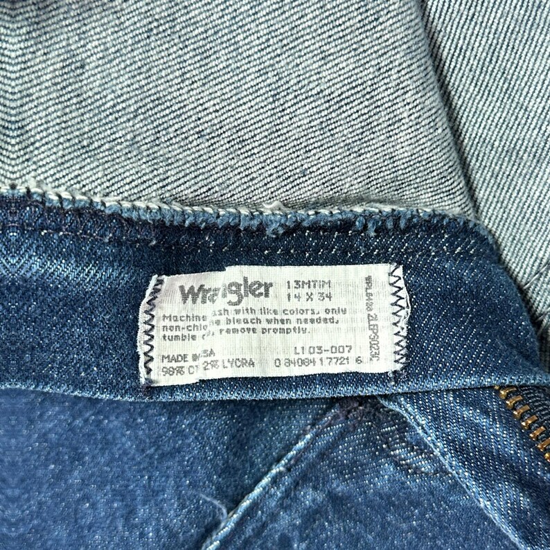 Vaqueros Wrangler vintage de mujer, talla 14 (30x32), azul oscuro, corte recto, fabricados en EE. UU., años 90. imagen 7