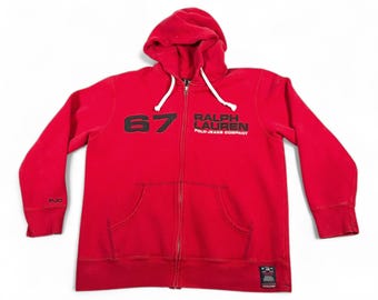 Y2k Vintage Ralph Lauren POLO JEANS 67 White Red VARSITY Hoodie Sz