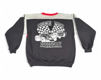 Sudadera vintage Jordache para adulto, talla mediana, negra y roja, estilo carreras de Speedway, años 80