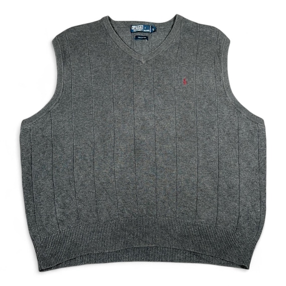 Polo Ralph Lauren, Vintage Polo Ralph Lauren Sweater Vest Adult LARGE Gray Cotton Small Pony 90s