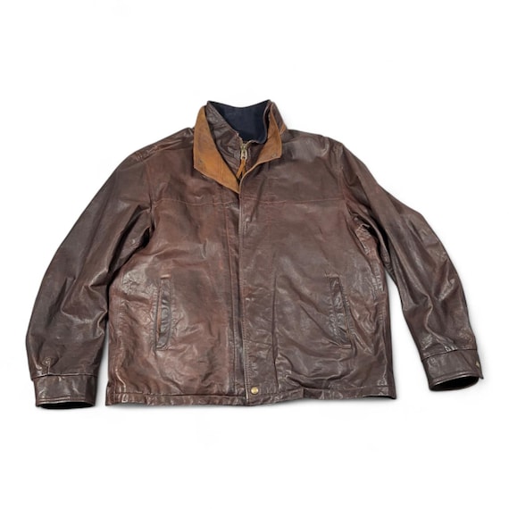 Vintage Orvis Leather Jacket Adult LARGE Brown Bomber Field World