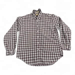 Camisa vintage LL Bean para adulto, talla L, blanca, a cuadros rojos, confección de una sola costura, años 80.