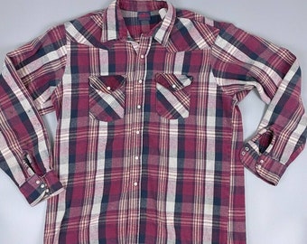 Vintage Dakota Western Shirt Jacket Adult EXTRA LARGE Red 80s Plaid Pearl Snaps