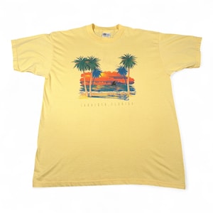 Vintage Florida Shirt Adult EXTRA LARGE Yellow Sarasota Beach Sunset Ocean 90s