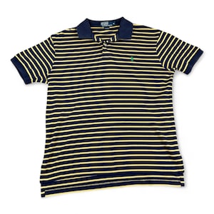 Vintage Ralph Lauren Polo-Shirt Erwachsene MEDIUM Blau Gelb Streifen kleines Pony 90s