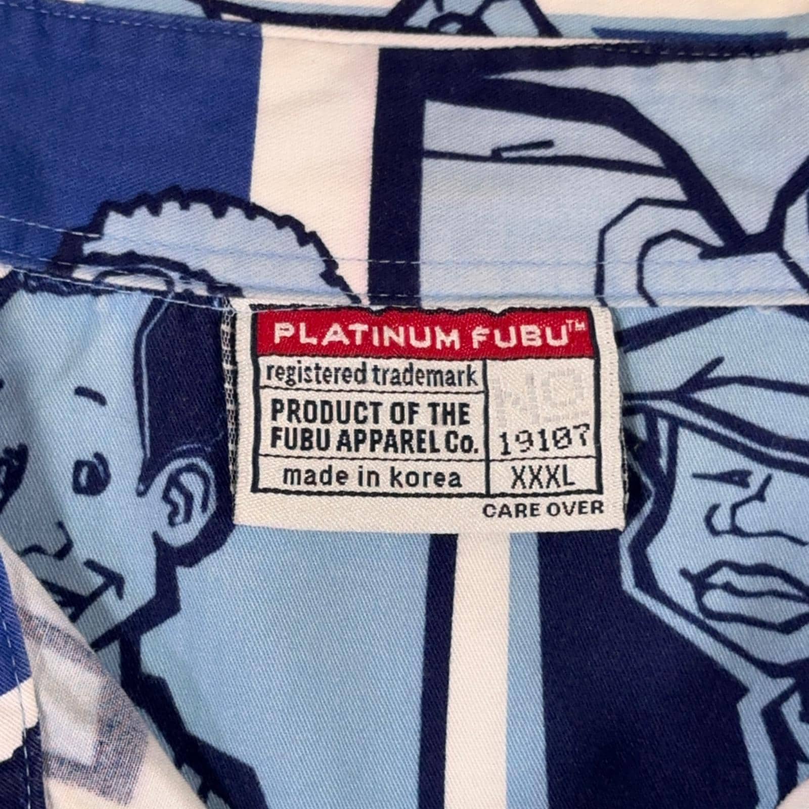 Vintage Platinum Fubu Shirt Adult 3XL Blue Fat Albert Allover 90s