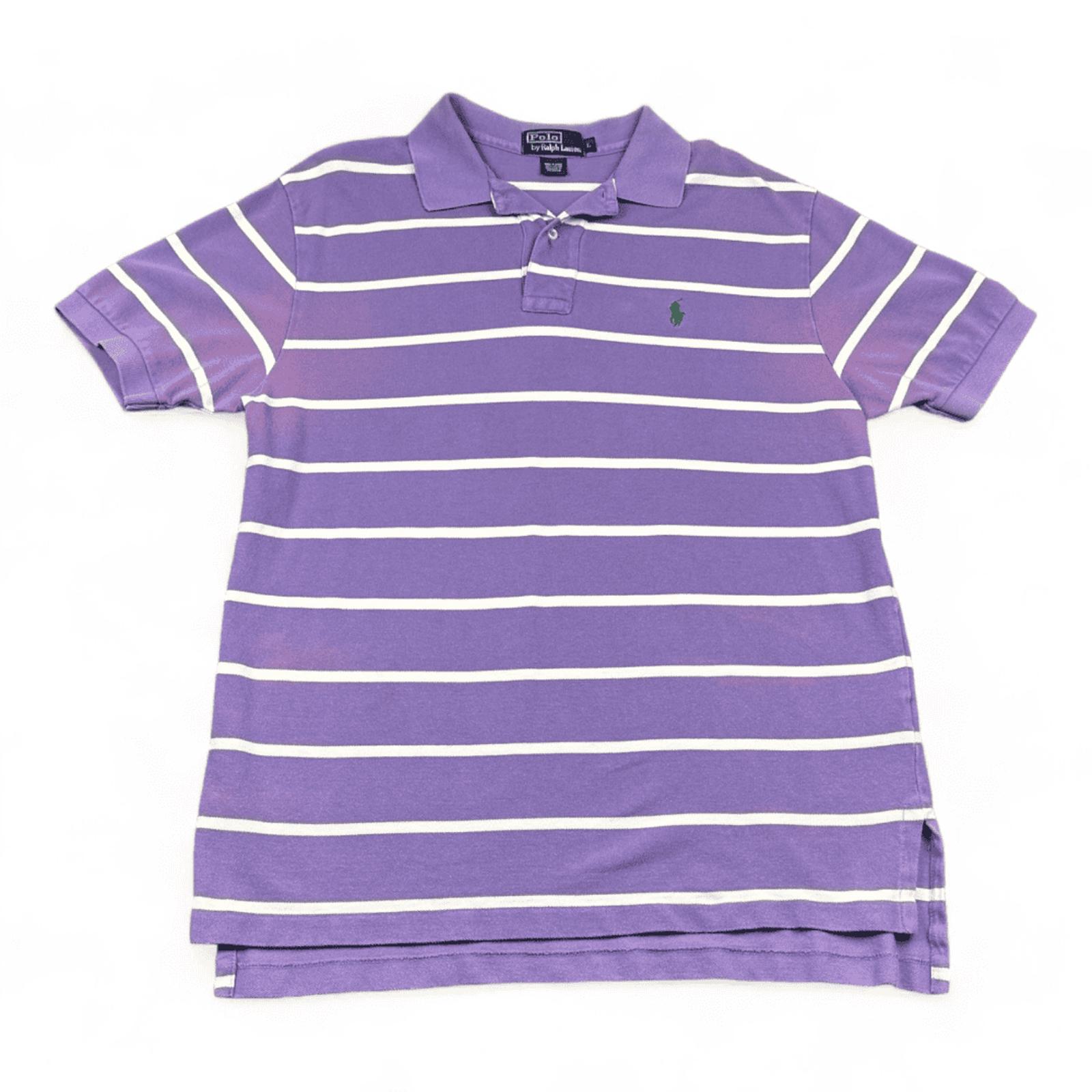 Vintage Ralph Lauren Polo Shirt Adult MEDIUM Purple White Stripe