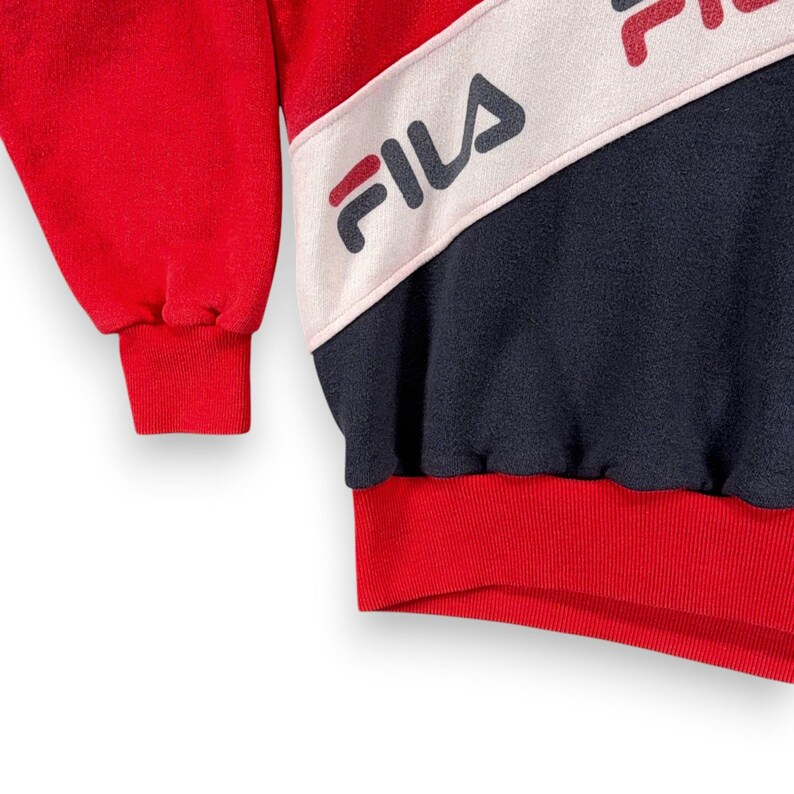 Vintage Fila Sweater Adult MEDIUM Red Blue Sweatshirt Colorblock Italy Made 80s image 4