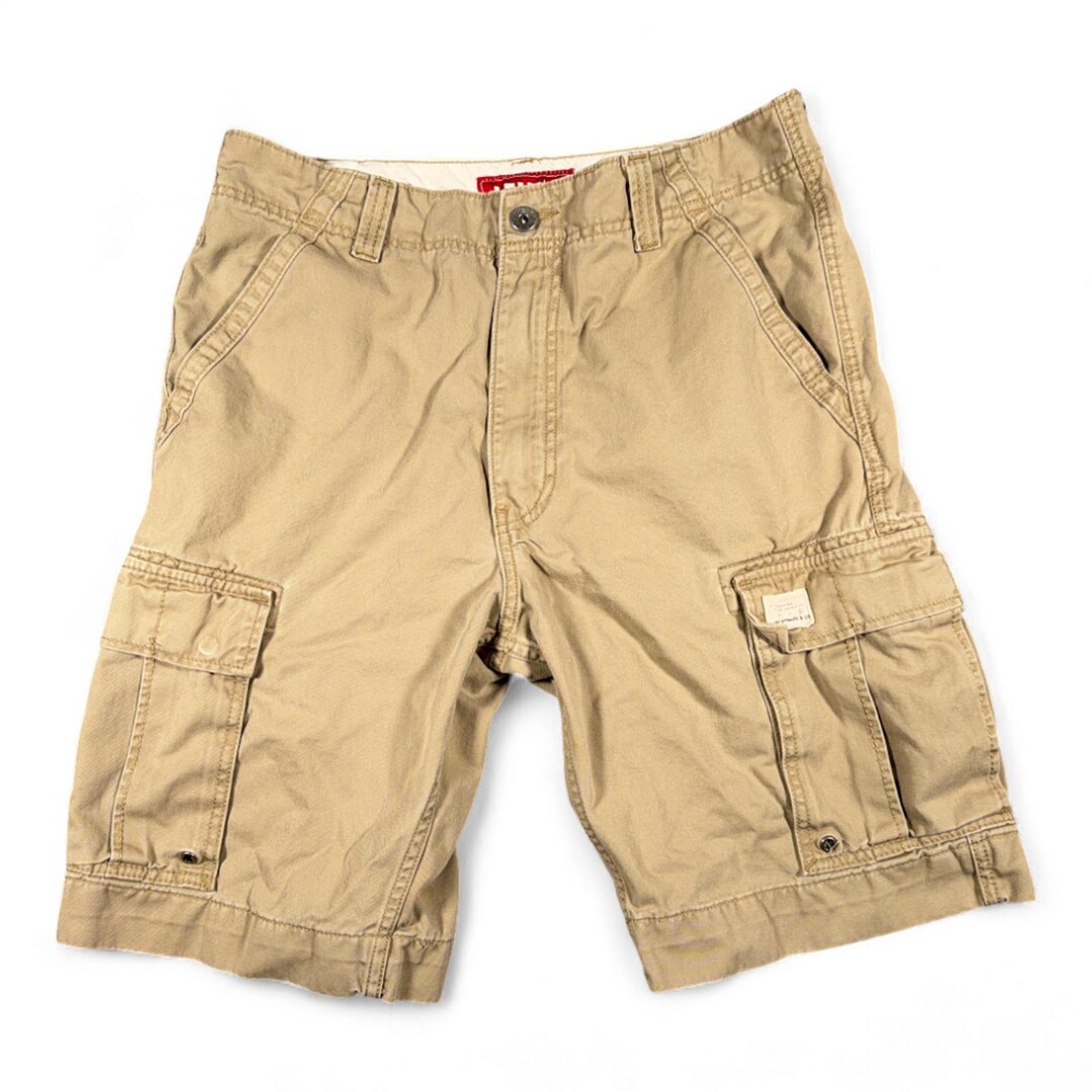 Vintage Levis Cargo Shorts Mens 34 Brown Cotton Khaki Tan Utility Baggy
