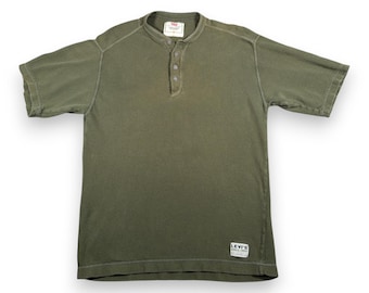 Vintage Levis Shirt Adult SMALL Green Henley Ribbed Cotton Army Military 90s