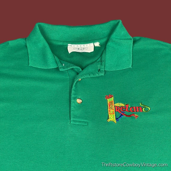 Vintage Ireland Polo Shirt Adult LARGE Green 90s … - image 2