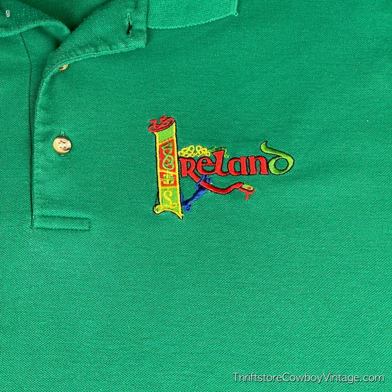 Vintage Ireland Polo Shirt Adult LARGE Green 90s … - image 3