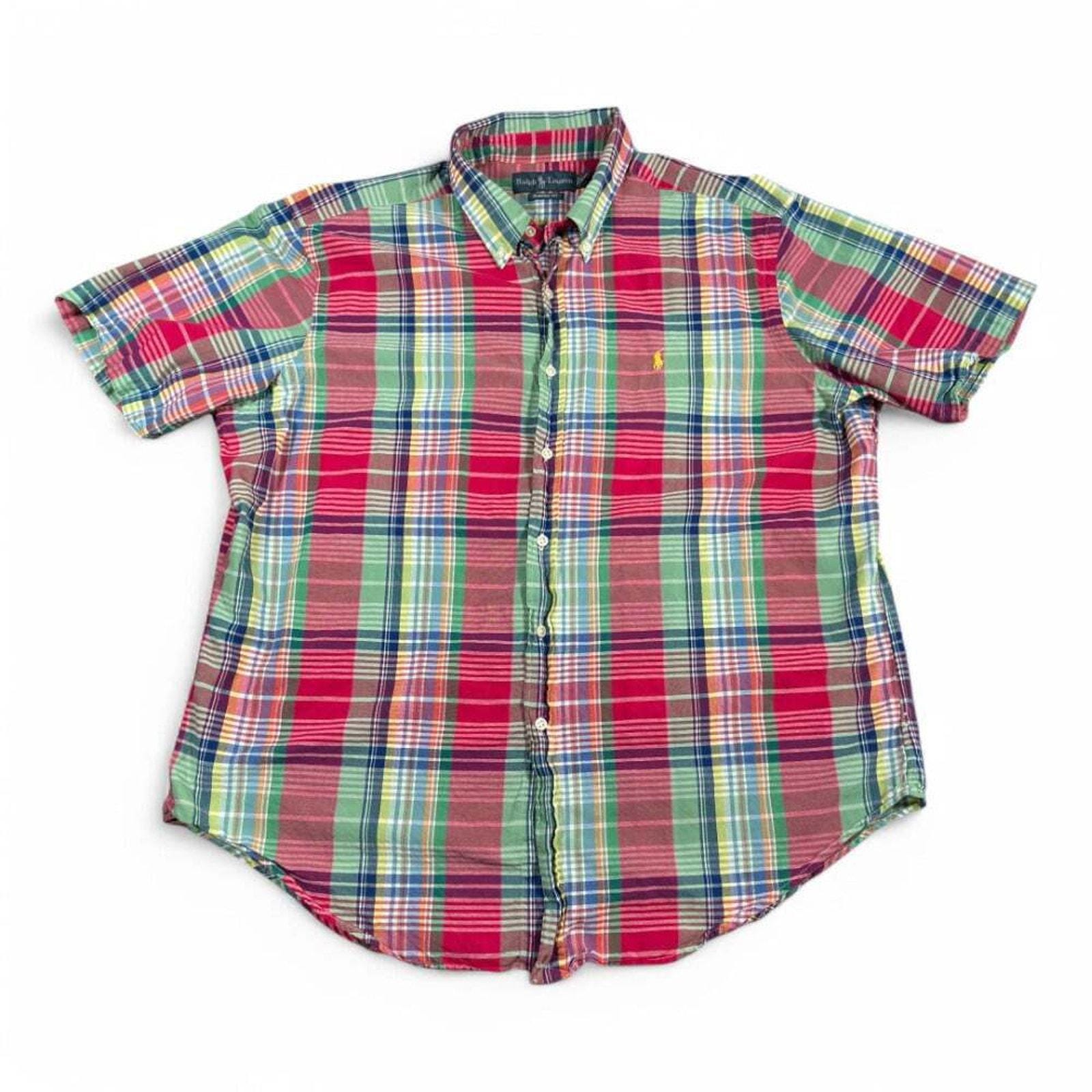 Vintage Ralph Lauren Shirt Adult 2XL XXL Pink Green Blue Madras