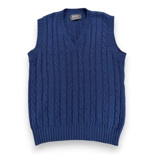 Vintage Jantzen Pullover Weste Erwachsene MEDIUM Blau Zopfmuster VNeck Preppy 80er Jahre