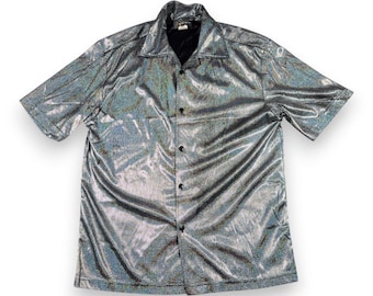 Vintage Pop Icon Shirt Adult MEDIUM Silver Reflective Mirror Raver Club USA 90s99