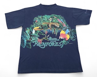 Vintage St Louis Zoo Shirt Adult LARGE Blue 90s Rainforest Habitat Animals 90s
