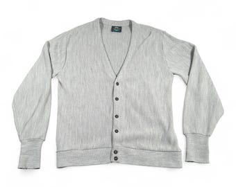Vintage Jantzen Sweater Adult LARGE Gray Button Up Knit Cardigan USA Made 80s