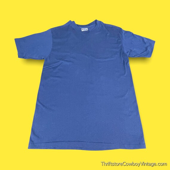 Vintage 80s Blank Shirt Adult MEDIUM Blue Hanes F… - image 1