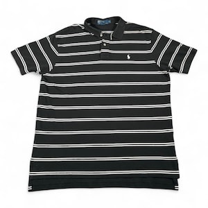 Vintage Polo Ralph Lauren Poloshirt für Erwachsene LARGE Schwarz gestreiftes Pony Logo 90s