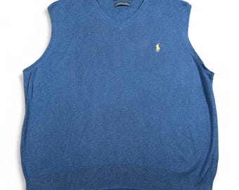 Vintage Polo Ralph Lauren Sweater Vest Adult LARGE Blue Pima Cotton Pony 90s