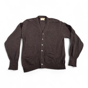Vintage Heathmoor Sweater Adult SMALL Brown Shetland Wool Cardigan Preppy 60s
