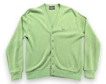 Vintage Crown Sportswear Sweater Adult MEDIUM Green Cardigan Knit Turtle USA 70s