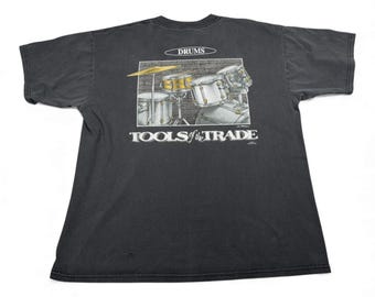 Vintage Drums Shirt Erwachsene EXTRA LARGE Schwarz Werkzeuge Trade Percussion Musik Y2K