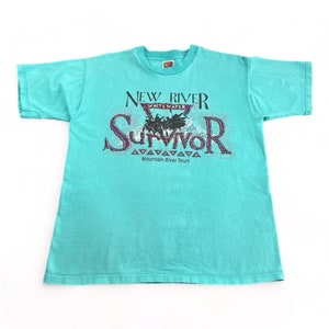 Vintage Whitewater Rafting Survivor Shirt Adult MEDIUM 90s Green New River