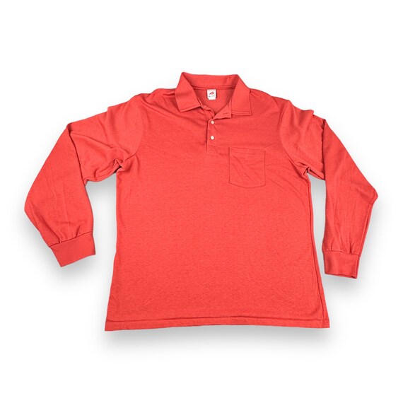 Vintage Red Kap Polo Shirt Adult LARGE Brick Red 80s Long Sleeve