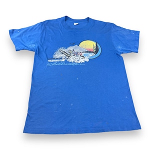 Vintage Whitewater Rafting Shirt Adult MEDIUM Blue 70s Washington Sunset River