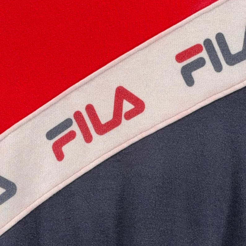 Vintage Fila Sweater Adult MEDIUM Red Blue Sweatshirt Colorblock Italy Made 80s image 2