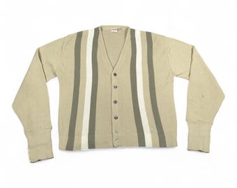 Maglione vintage McGregor da adulto, taglia MEDIA, marrone, a righe, in maglia Orlon, prodotto negli Stati Uniti negli anni '60.