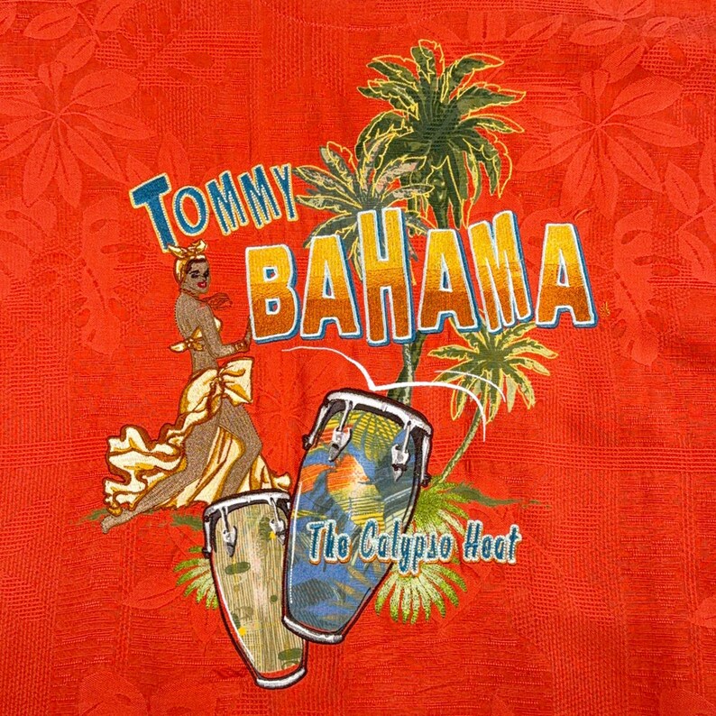 Vintage Tommy Bahama Shirt Adult EXTRA LARGE Orange Camp Silk Calypso Heat Y2K image 4