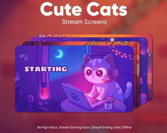 Cute Cats Animated Stream Screens • Twitch Overlay (Digital Download)