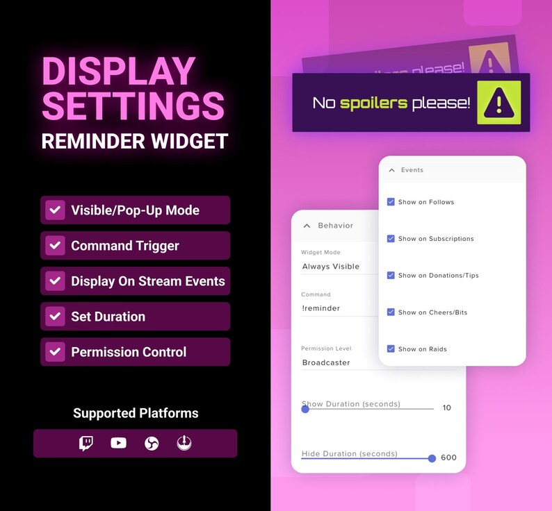 Twitch & Youtube Simple Reminder Widget • Neon Pop-up Alerts for ...