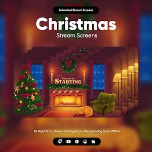 Christmas Twitch Stream Screens · Be Right Back · Starting Soon · Offline · OBS Overlay · Streamlabs Overlay · Animated Stream Screens