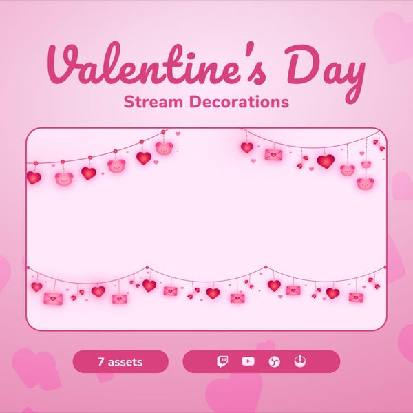 7 Valentine's Day Animated Stream Decorations for Twitch & OBS Studio | Hearts, Floating hearts, Decor | Decoration Overlay | Vtuber Asset