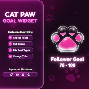 Cute Cat Paw Twitch Goal Widget • Kawaii Goal Widget for Twitch and YouTube Streamers (StreamElements & OBS)