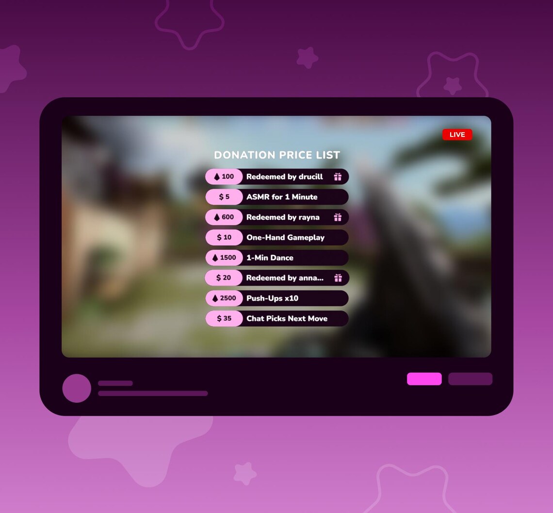 Tip Menu Stream Animated Twitch Tip Menu Widget • Bits Donation Price List Overlay for ...