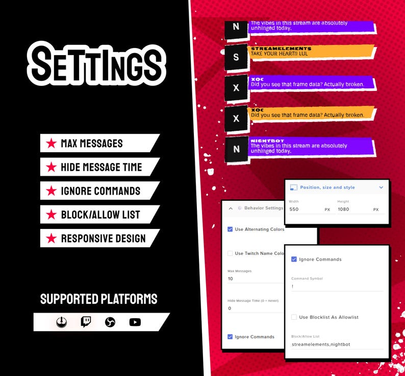 Twitch Layout Examples Twitch Anime Chat Widget, Bold Graphic Chat Box Overlay for Youtube ...