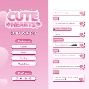 Сute Hearts Twitch Chat Widget • Pink Chat Box for Twitch and YouTube Streamers (StreamElements)