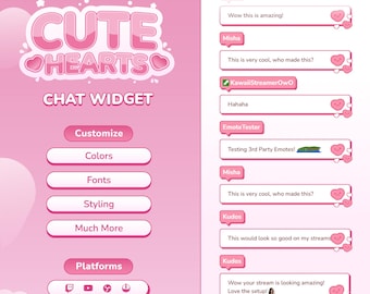 Pink Heart Twitch Chat Widget • Pastel Valentine Stream Box Overlay for YouTube StreamElements