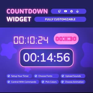 Stream Countdown Widget • Countdown Timer for Twitch and YouTube Streamers • Timer Animations • Customizable Design (StreamElements)